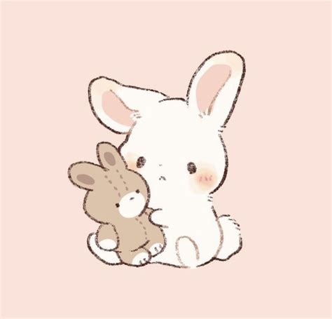 a drawing of a rabbit and a stuffed animal on a pink background with ...