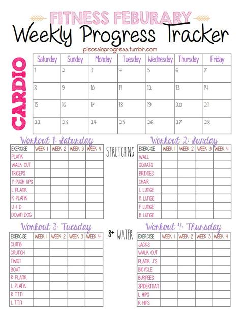 Goal Chart Workout Coloring Calendar Printable - Printable Word Searches