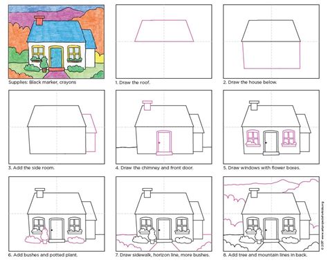 Easy How to Draw a Country House Tutorial and Coloring Page | Kids art ...