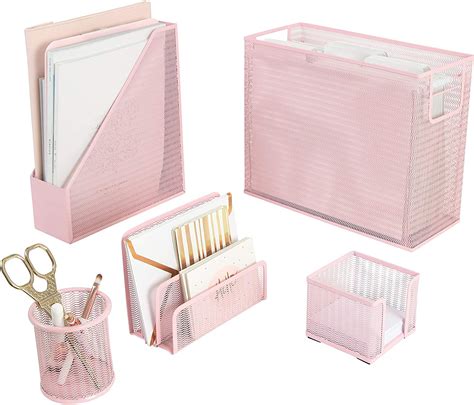 Blu Monaco 5 Piece Office Supplies Pink Desk Organizer Set - with ...