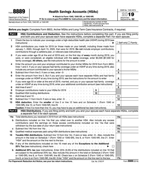 2019 Form IRS 8889 Fill Online, Printable, Fillable, Blank - pdfFiller