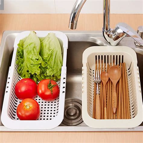 New ABS Retractable Kitchen Drain Basket Storage Baskets Portable Home ...