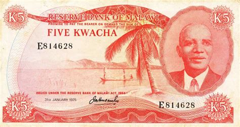 RealBanknotes.com > Malawi p11b: 5 Kwacha from 1975