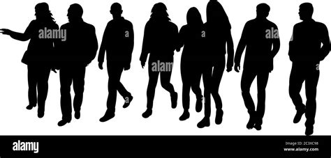 vector, isolated silhouette of walking people group Stock Vector Image ...