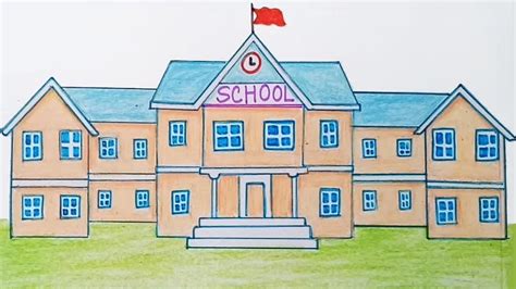 How To Draw A School Building 4k School Building School Drawing ...