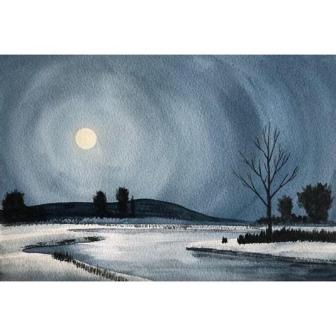 Watercolor - Moonlight in 2021 | Watercolor moon, Landscape paintings ...