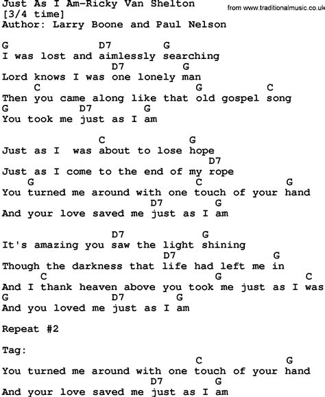 Country Music:Just As I Am-Ricky Van Shelton Lyrics and Chords