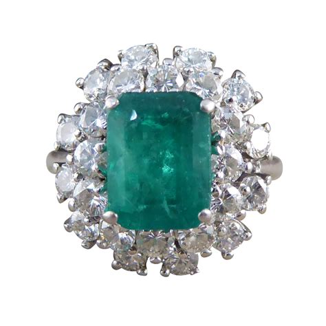 Emerald and Diamond Cluster Ring