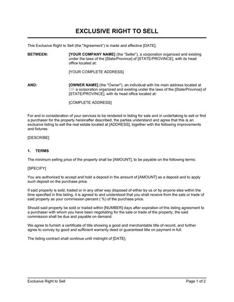 Sole Mandate Agreement Template - Sfiveband.com