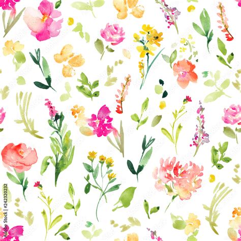 Spring Floral Field Pattern Background Wallpaper. Pink Spring Flowers ...