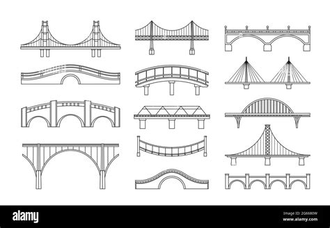 Vector illustration set of bridges icons. Types of bridges. Linear ...