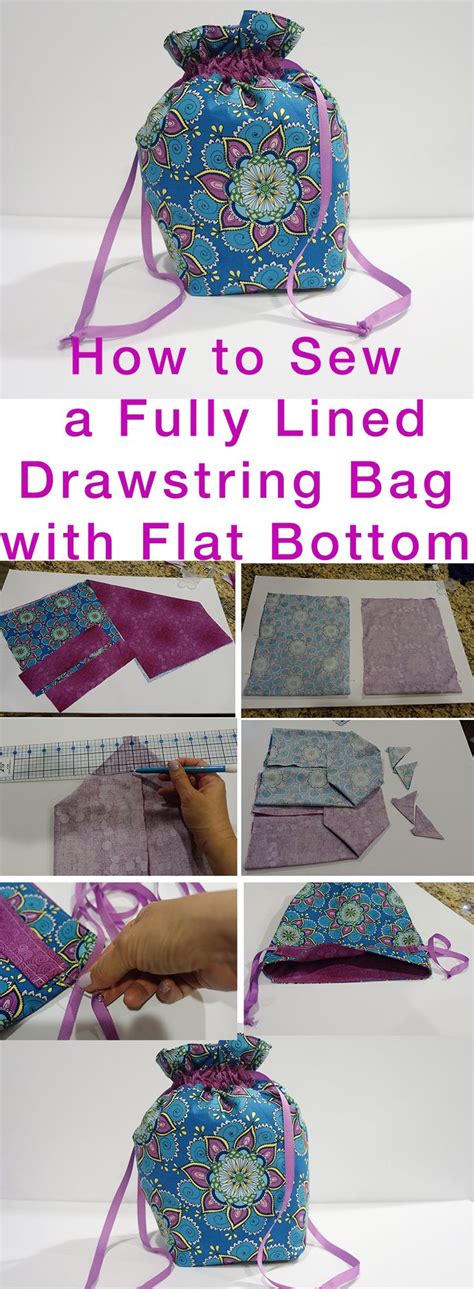 How to Sew Fully Lined, Flat Bottomed, Drawstring Bag FREE Pattern ...