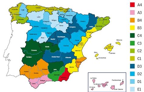 Distribution of climate zones in Spain according to table 1. | Download ...