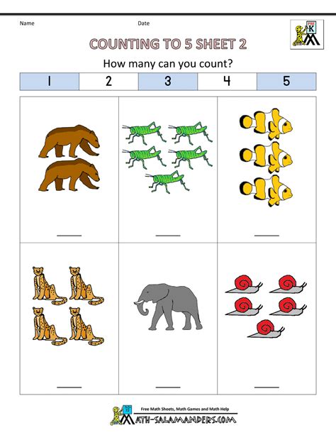 Preschool Counting Worksheets - Counting to 5