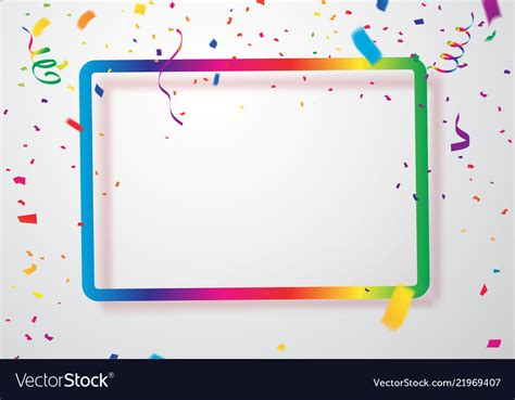 Colorful confetti with background frame template Vector Image