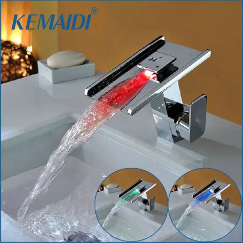 KEMAIDI Waterfall Faucets,Mixers & Taps Water Power LED Basin Mixer ...