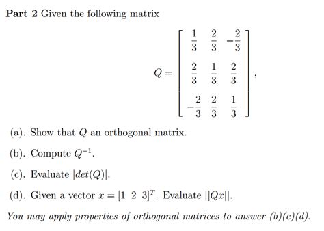 Given the following matrix.(a). Show that Q an | Chegg.com