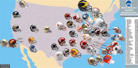 NCAA Division I Football: Map- The 44 highest drawing teams (from 2007 ...