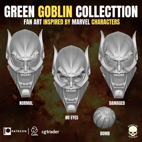 Green Goblin Collection heads 3D printable file - DONMAN ART