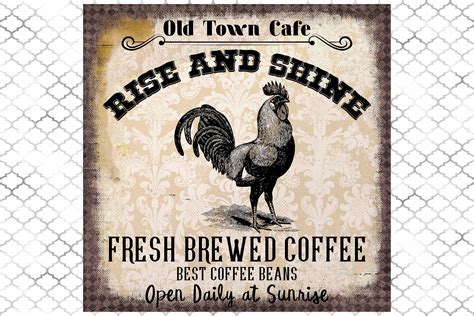 Vintage Coffee Cafe Sign, Rooster, Art Print Sublimation PNG