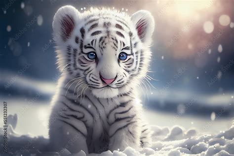 Cute Tiger cub playing in snow winter, Generative ai Stock Illustration ...