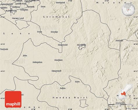 Shaded Relief Map of Marondera