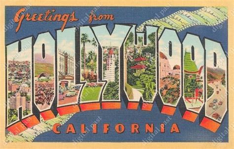 Greetings From Hollywood California Vintage Postcard Clipart Image ...