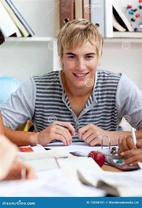 Portrait Of A Teen Guy Studying In The Library Stock Image - Image ...