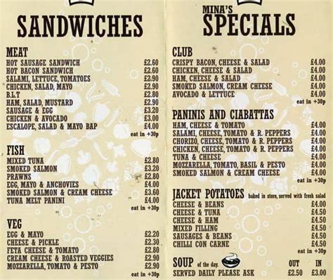 Mina's Sandwich Bar Menu, Menu for Mina's Sandwich Bar, Marylebone ...