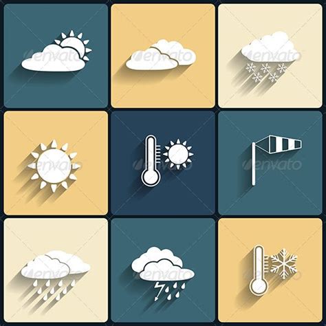 Flat Design Style Weather Icons Set #GraphicRiver Editable EPS, Render ...