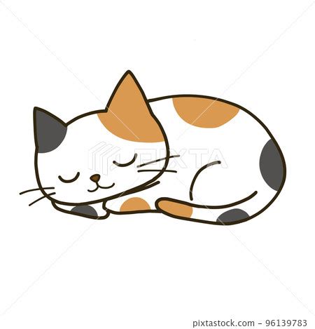 A simple calico cat sleeping curled up - Stock Illustration [96139783 ...