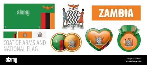 Vector set of the coat of arms and national flag of Zambia Stock Vector ...