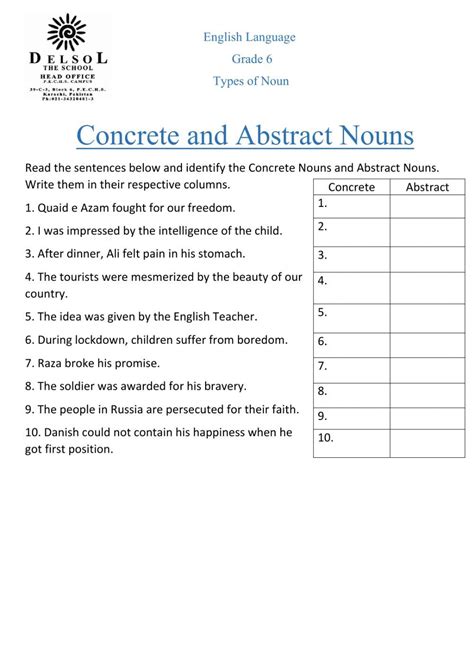 Concrete & Abstract Nouns worksheet | Nouns worksheet, Abstract nouns ...