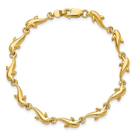 14k Yellow Gold Dolphin Charm Bracelet 7in FB1160-7 | Joy Jewelers