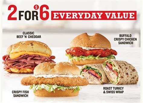 Arby's 2 For 6 Menu