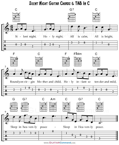 Silent Night Chords With Guitar TAB & Lyrics: Free PDF