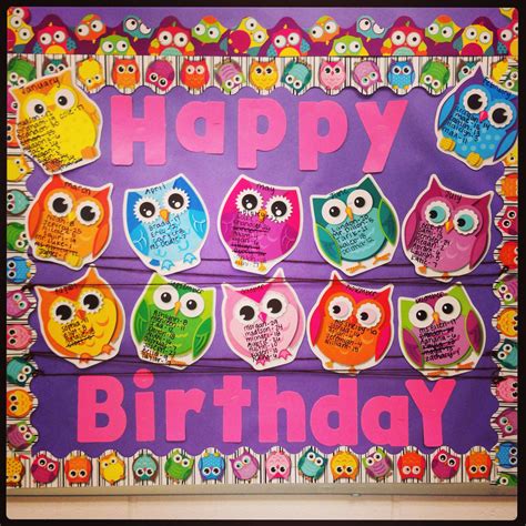 Birthday Bulletin Board !! ( Owls ) | Birthday board classroom ...