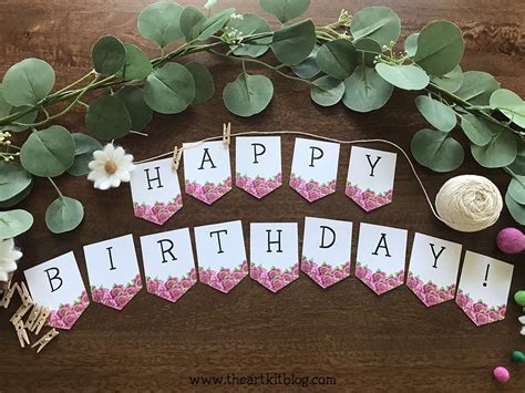 Happy Birthday Banner with Pink Roses {FREE PRINTABLE!} - The Art Kit