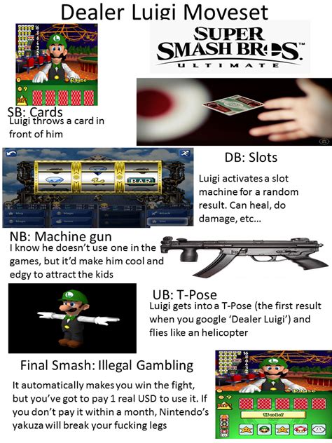 Dealer Luigi moveset idea for Smash Ultimate : r/smashbros