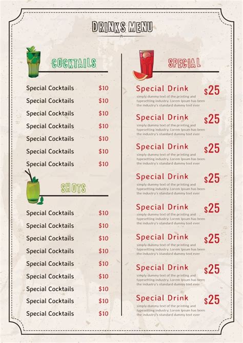 Drink Menu Template In A Good Ways To Have - Candacefaber