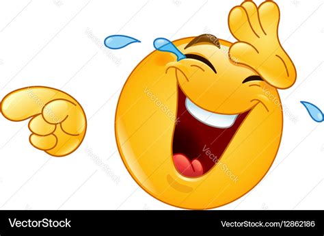 Laughing with tears and pointing emoticon Vector Image