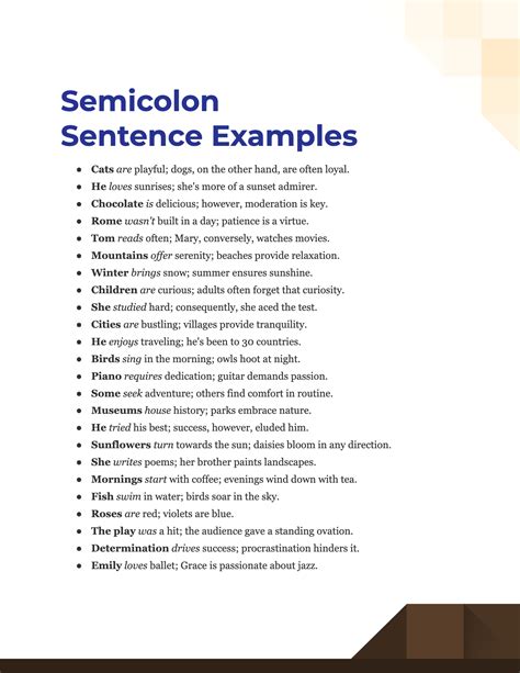 Semicolon Sentence - 99+ Examples, PDF, Tips