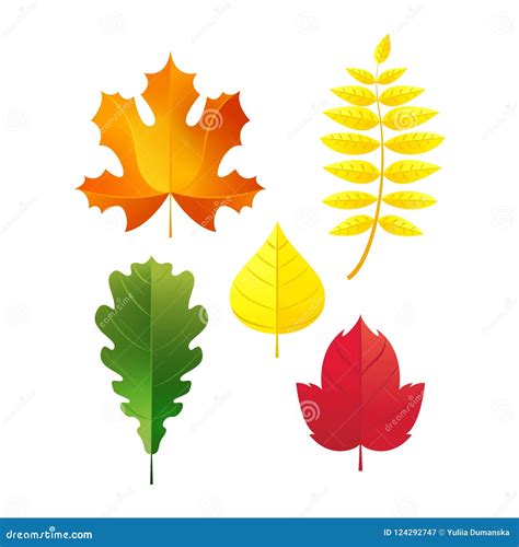 Autumn Leaves Set. Simple Fall Leaf Cartoon Flat Style Isolated on ...