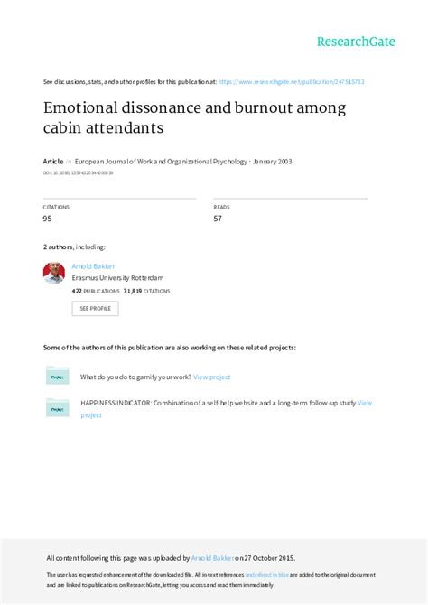 (PDF) Emotional dissonance and burnout among cabin attendants | Ellen ...