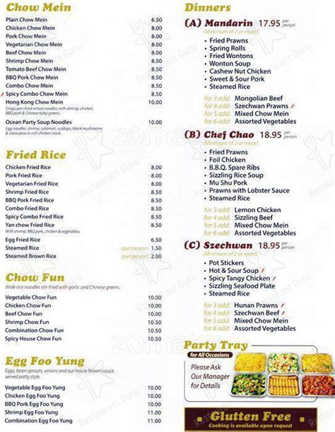 Menu at Chef Chao Restaurant, Moraga