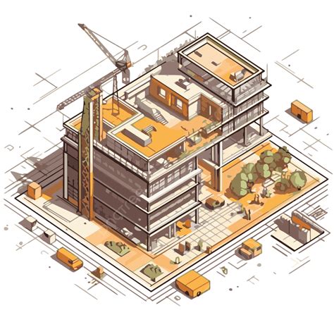 Bim Clipart Isometric Building With Cranes And Construction Equipment ...