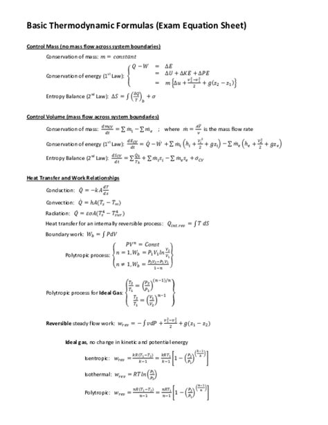 Chemistry Thermodynamics Equations Sheet - Tessshebaylo