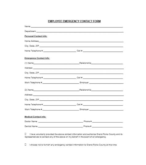 Printable Downloadable Emergency Contact Form - Printable Forms Free Online