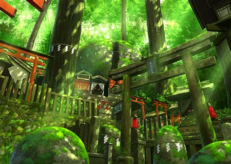 HD wallpaper: Anime, Original, Greenery, Stairs, Temple | Wallpaper Flare