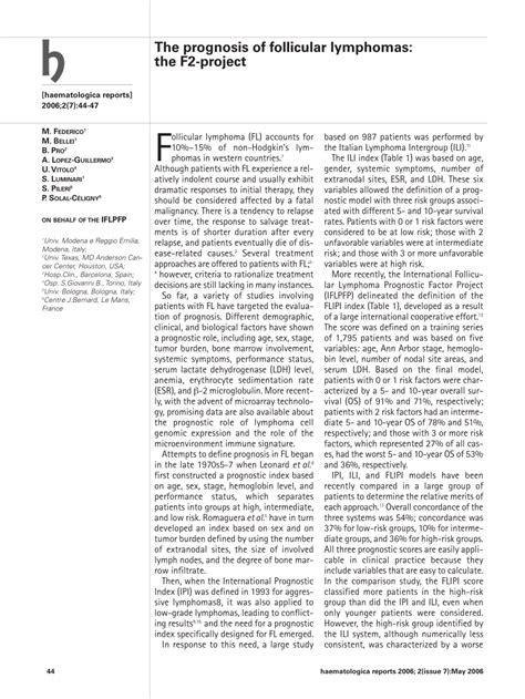 (PDF) The prognosis of follicular lymphomas: the F2-project